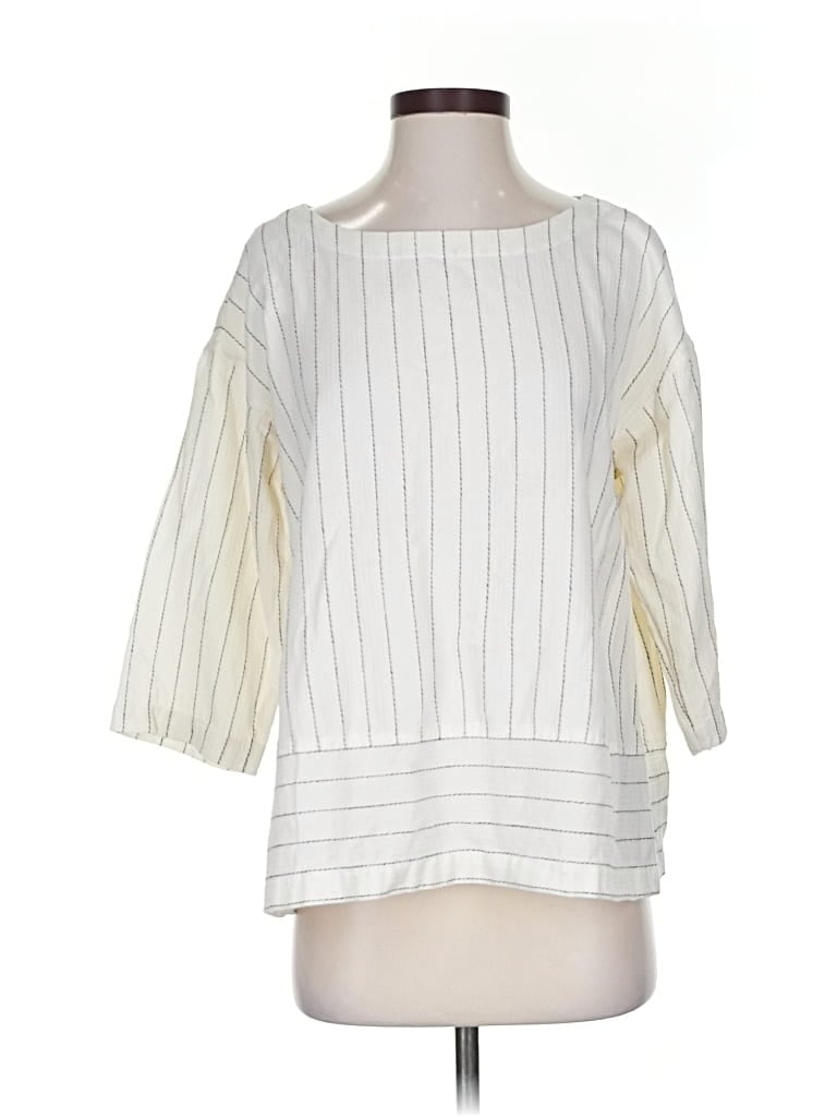 Pre-owned Eileen Fisher 3/4 Sleeve Top Ivory Boatneck Tops In White