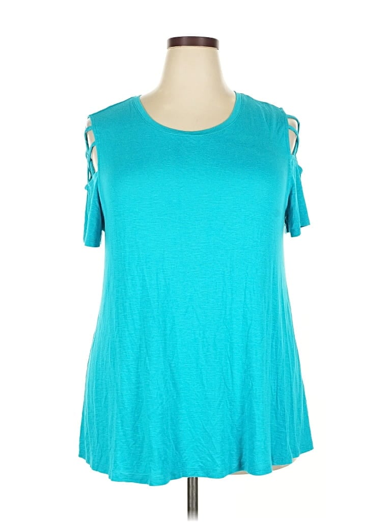 Pre-owned Lane Bryant Short Sleeve Top Teal Cold Shoulder Neckline Tops In Blue