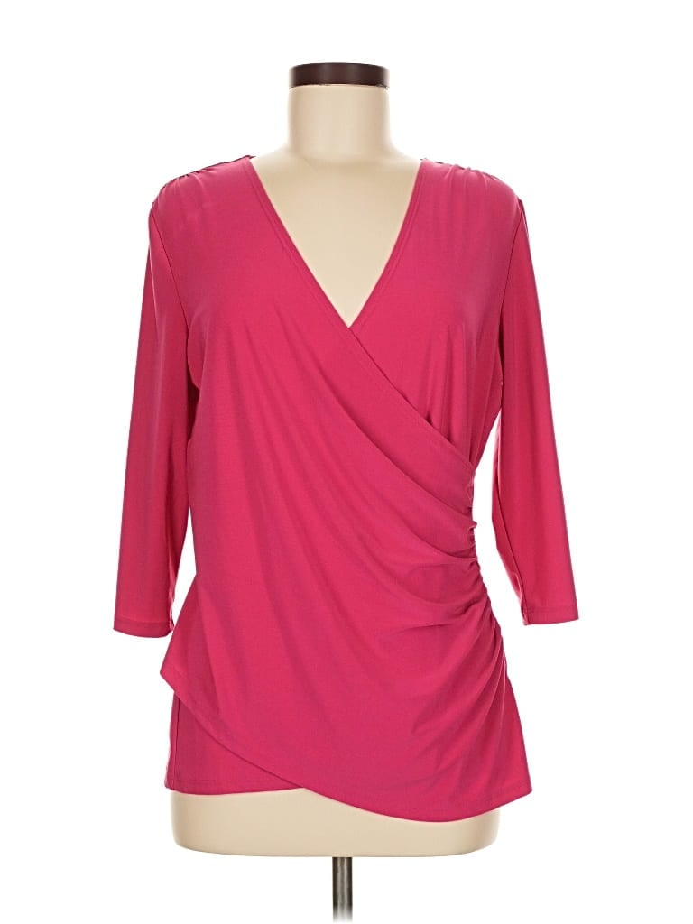 Pre-owned Travelsmith 3/4 Sleeve Top Pink Plunge Neckline Tops