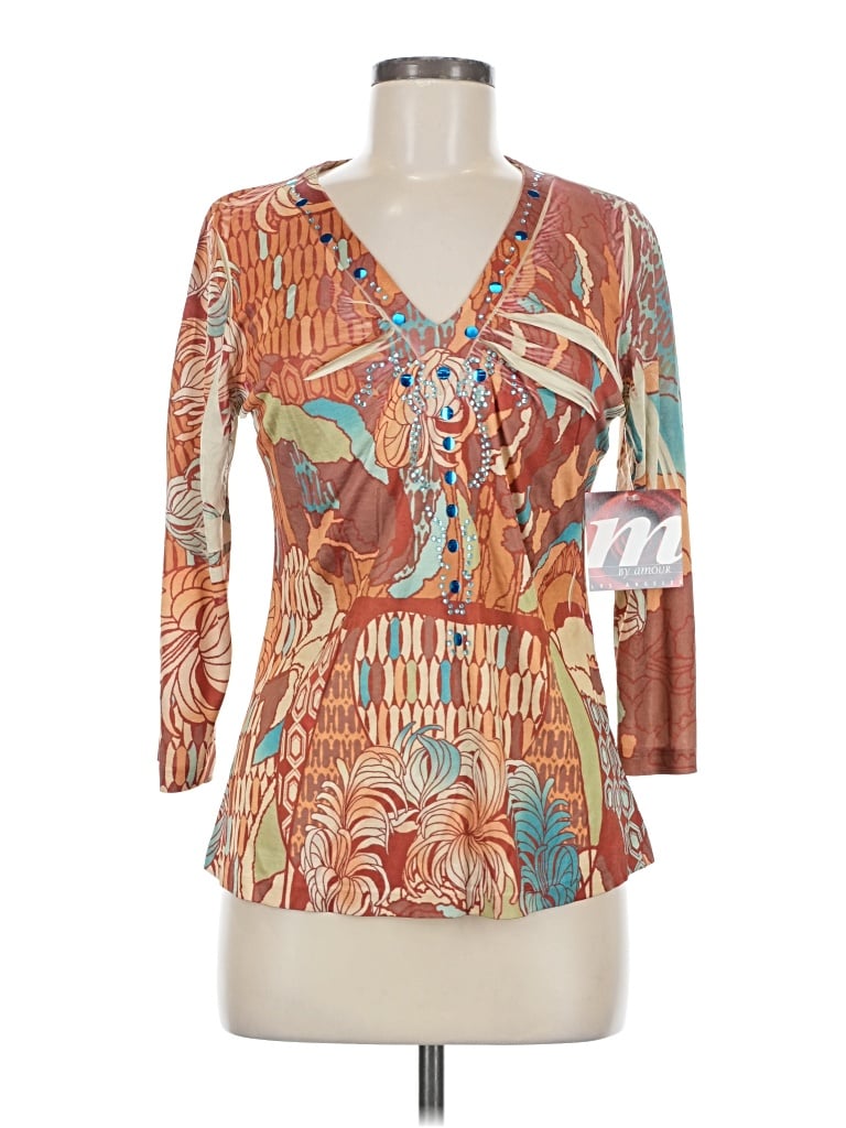 Assorted Brands 3/4 Sleeve Blouse In Brown