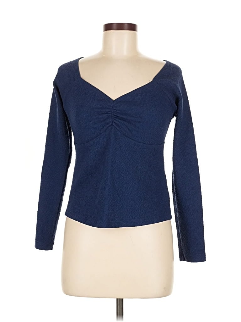 Pre-owned Maeve By Anthropologie Long Sleeve Top Blue Sweetheart Neckline Tops