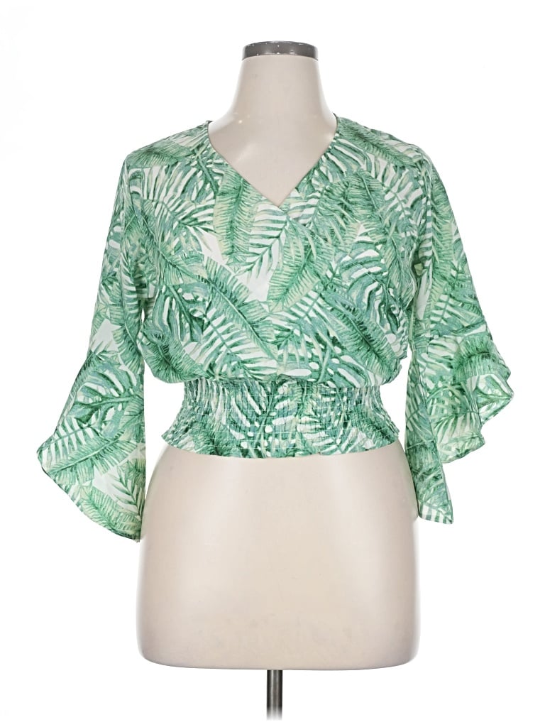 Pre-owned Ax Paris 3/4 Sleeve Blouse In Green