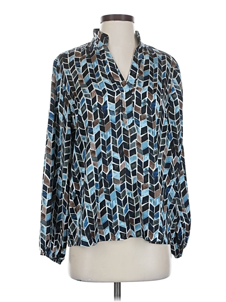 Pre-owned Nic + Zoe Long Sleeve Blouse In Blue