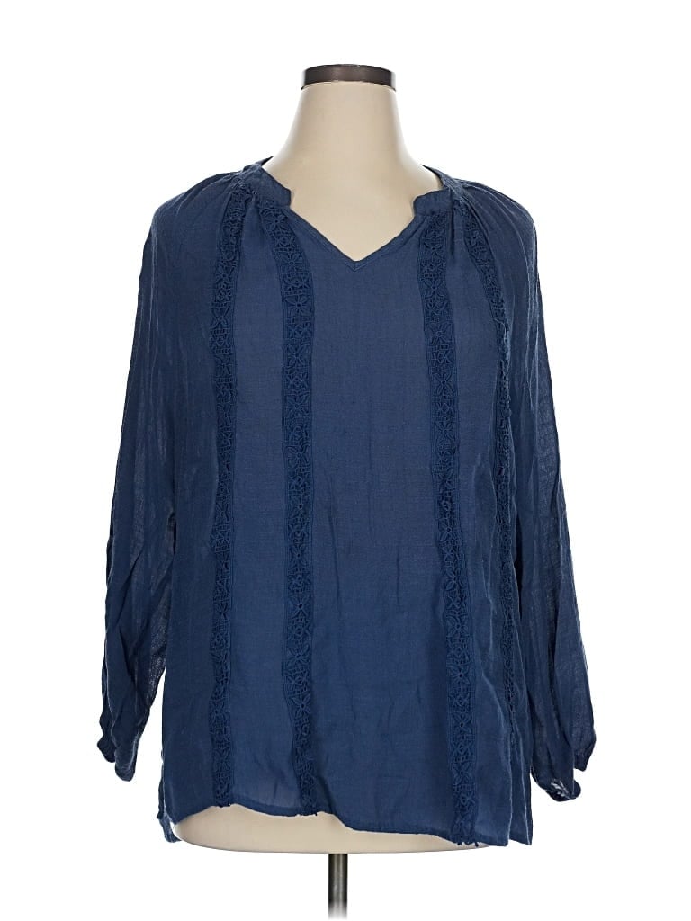 Pre-owned Per Se 3/4 Sleeve Blouse In Blue