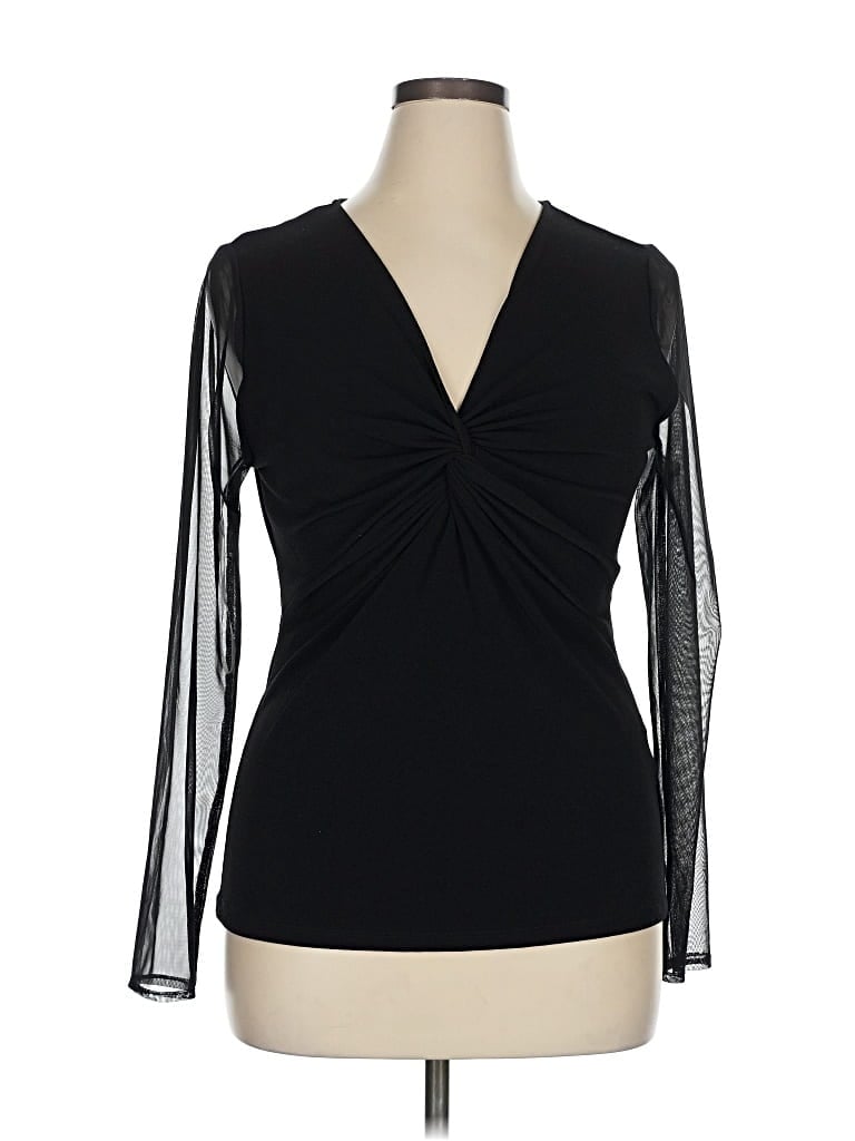 Pre-owned Inc International Concepts Long Sleeve Top Black Plunge Neckline Tops