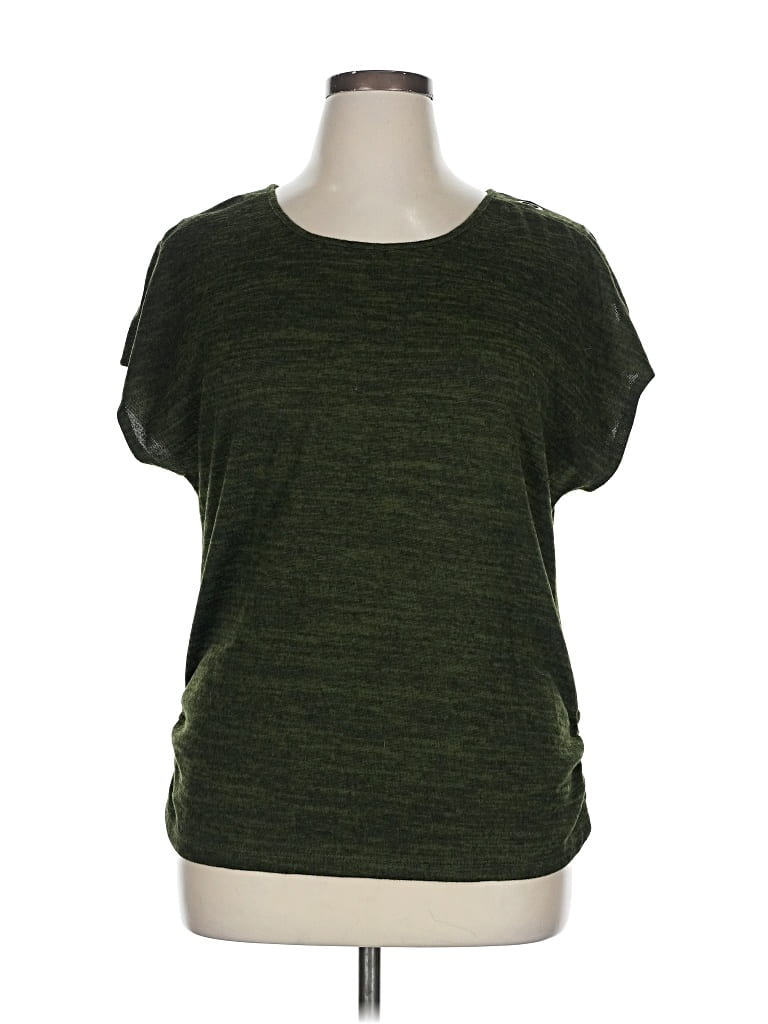 Pre-owned Perseption Concept Short Sleeve Top Green Scoop Neck Tops