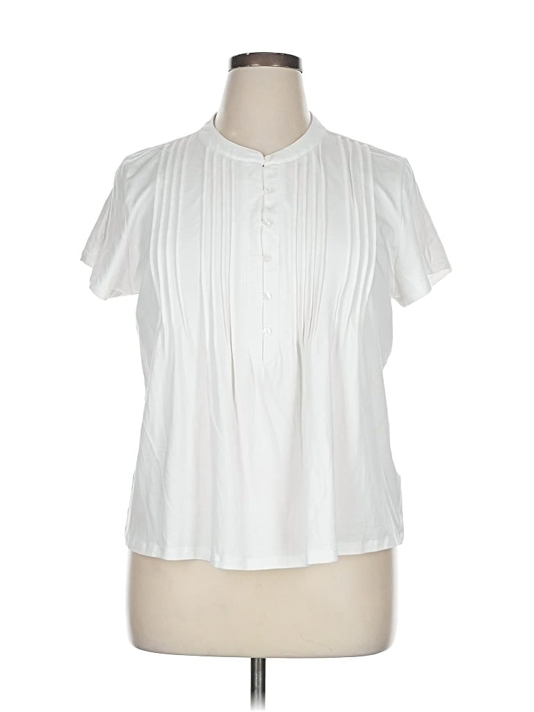 Pre-owned Lands' End Short Sleeve Blouse In White