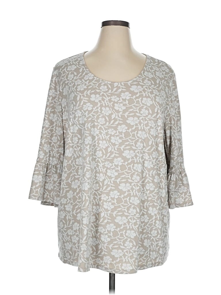 Pre-owned Catherines 3/4 Sleeve Top Tan Scoop Neck Tops In Brown