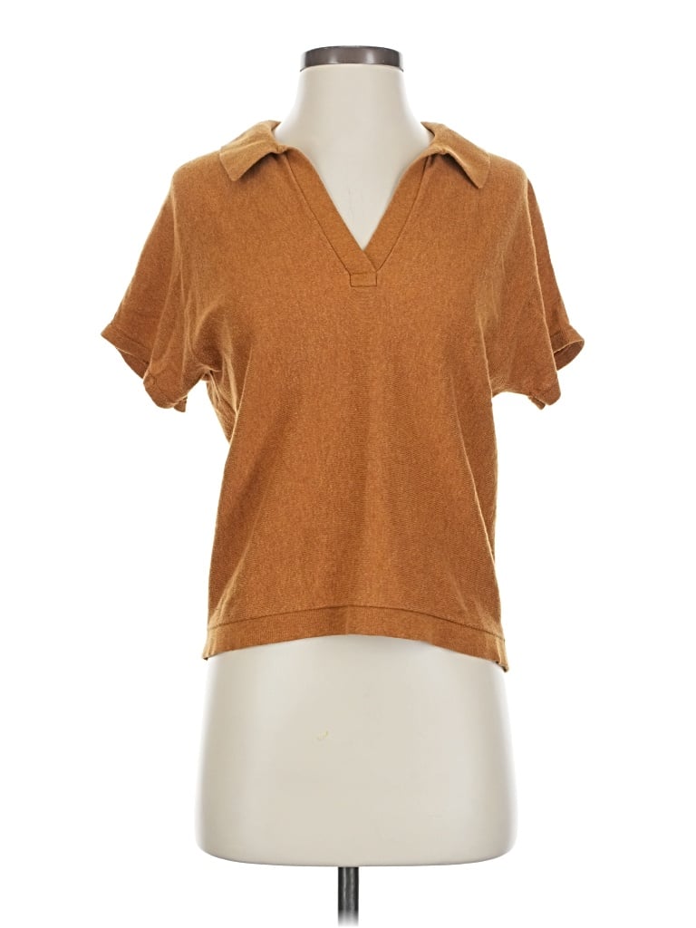 Pre-owned Everlane Short Sleeve Top Brown Collared Neckline Tops