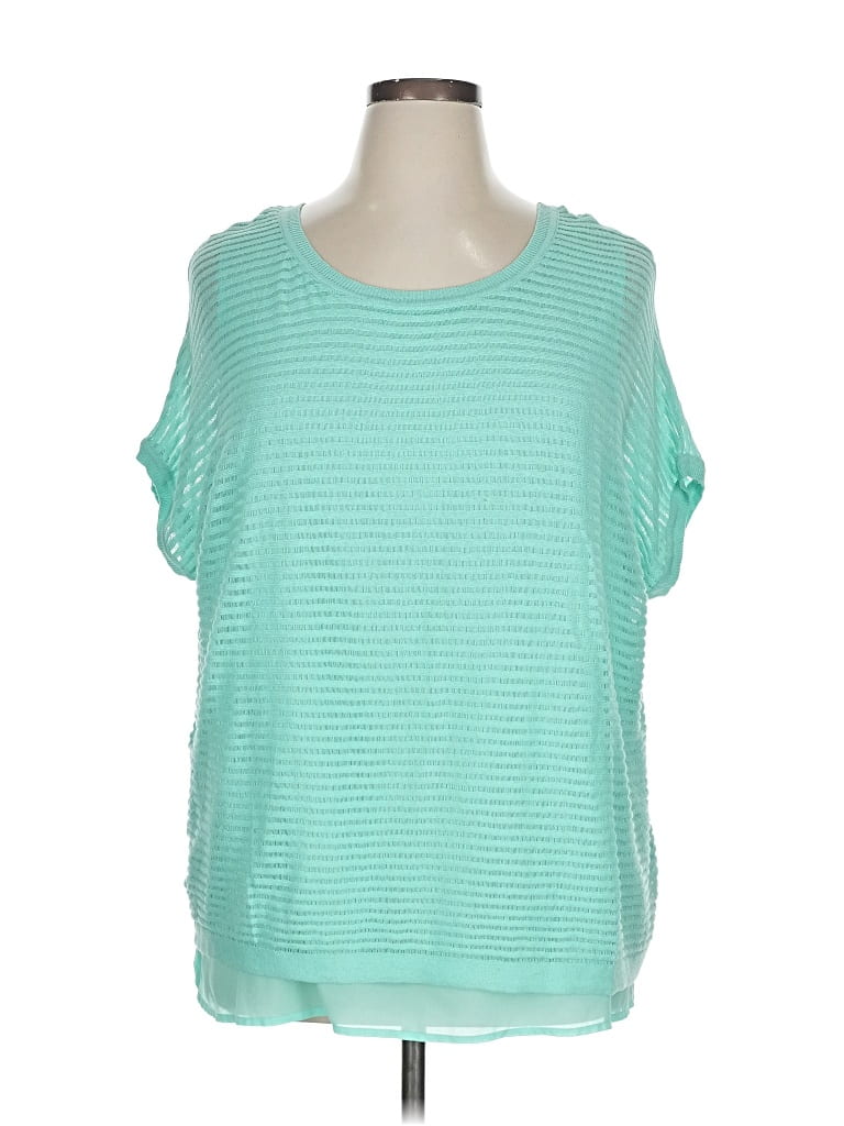 Pre-owned Lane Bryant Short Sleeve Top Teal Scoop Neck Tops In Blue