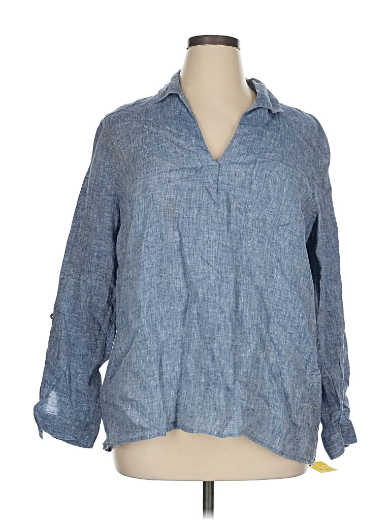 Pre-owned Jjill 3/4 Sleeve Button Down Shirt In Blue