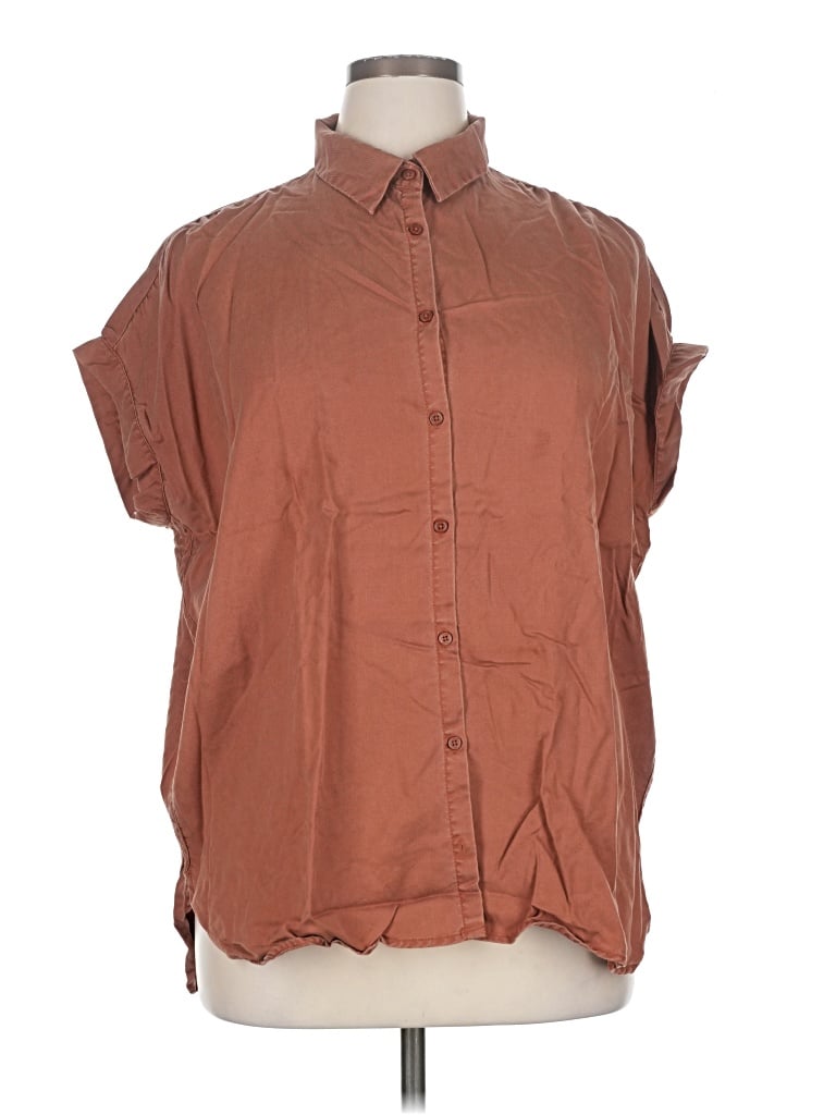 Pre-owned Quince Short Sleeve Blouse In Brown