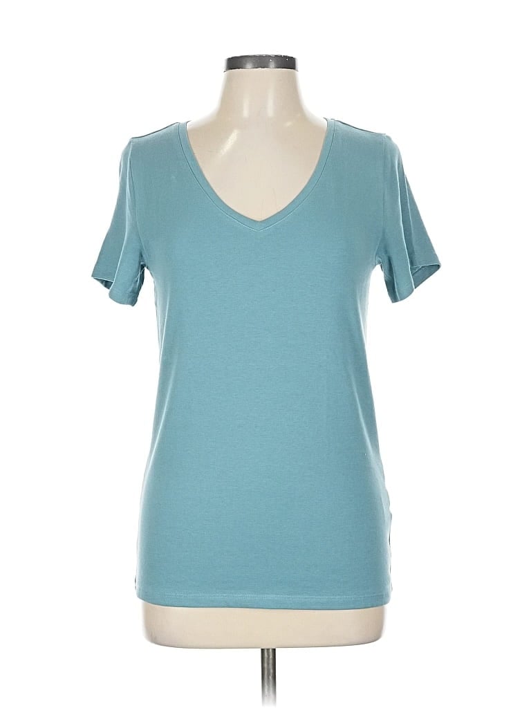 Pre-owned Style & Co Short Sleeve Top Teal V Neck Tops In Blue