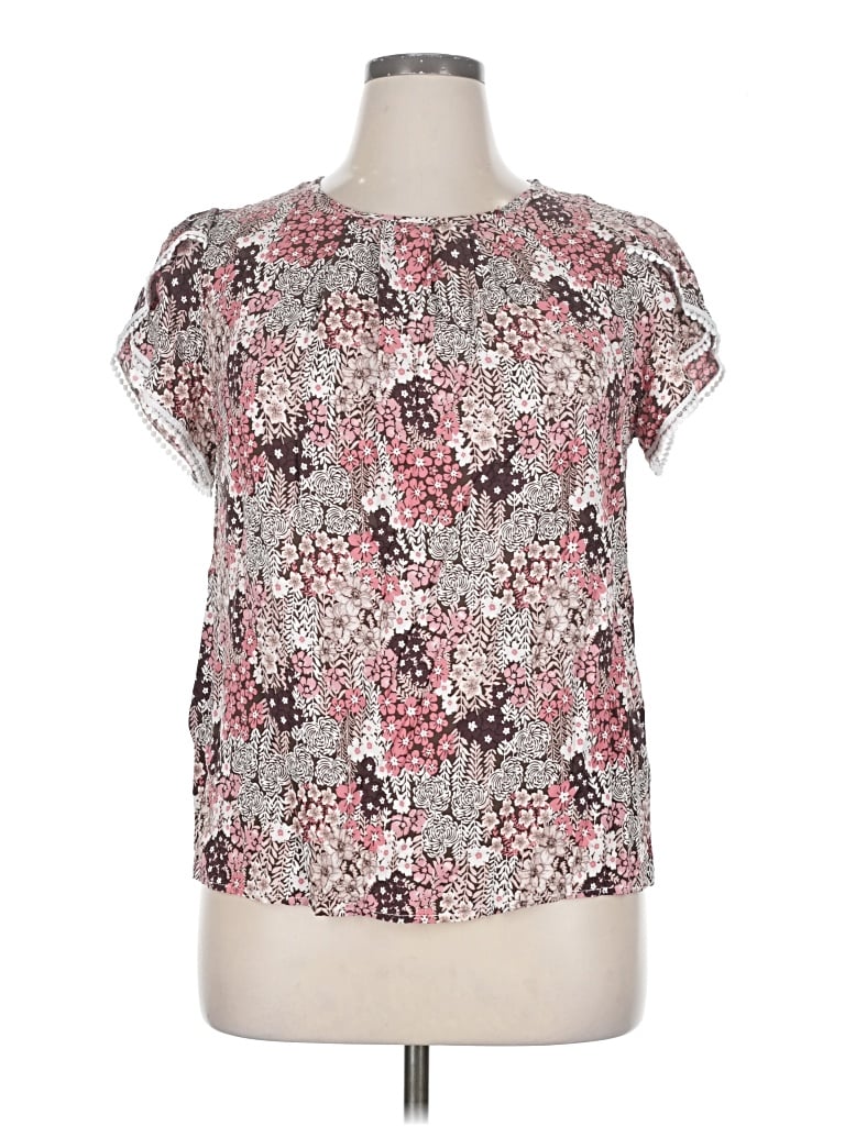Pre-owned Shein Curve Short Sleeve Blouse In Pink