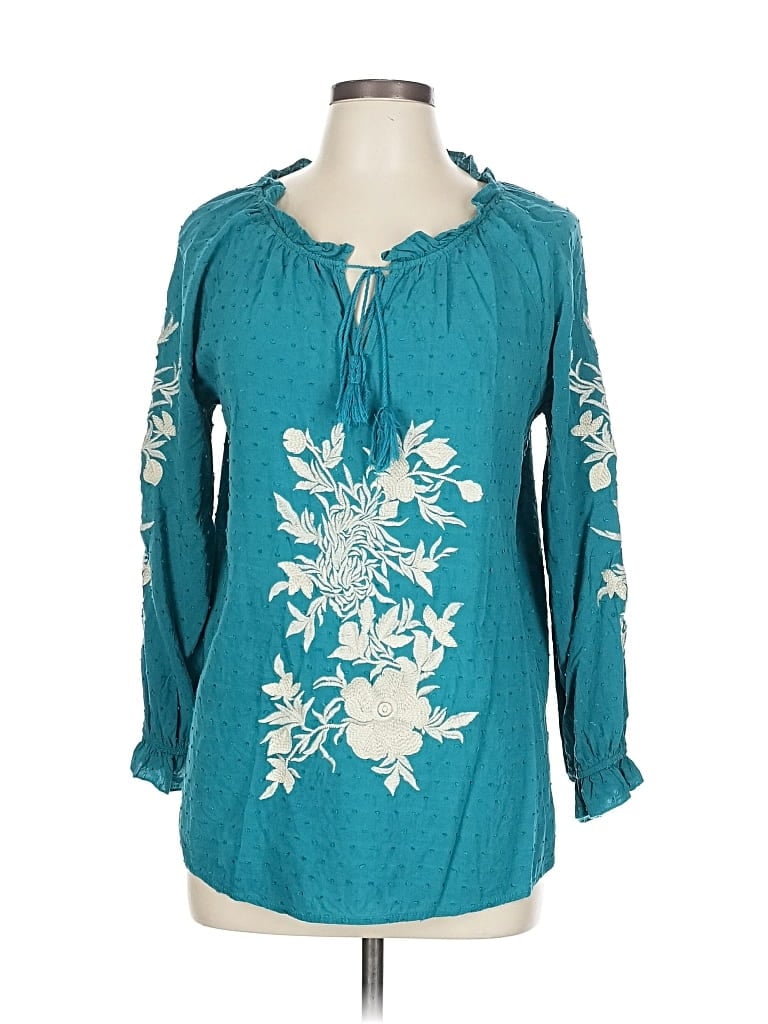 Pre-owned Solitaire Long Sleeve Blouse In Blue