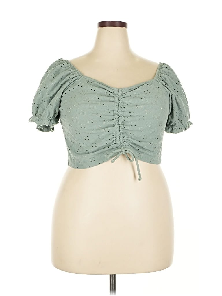 Pre-owned Sonoma Goods For Life Short Sleeve Top Green Sweetheart Neckline Tops