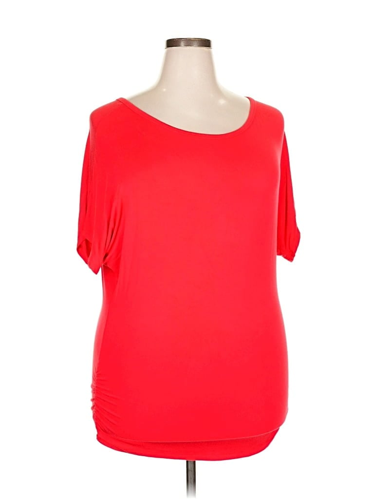 Pre-owned Made By Johnny Short Sleeve Top Red Cold Shoulder Neckline Tops