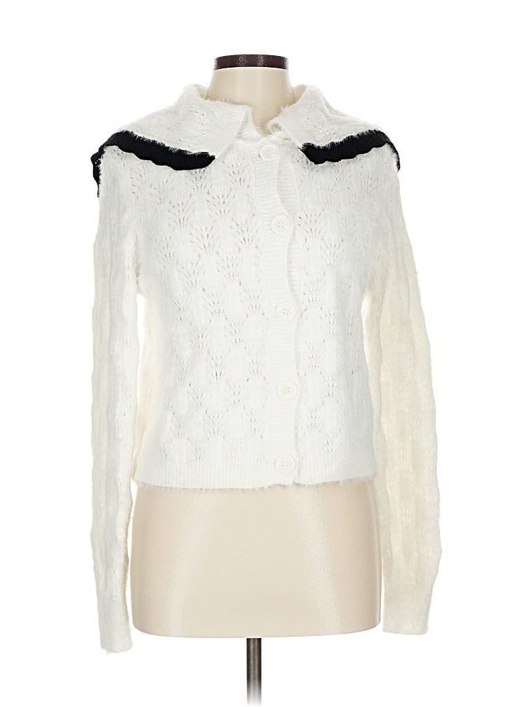 Pre-owned Calligraphie Cardigan Sweater In White