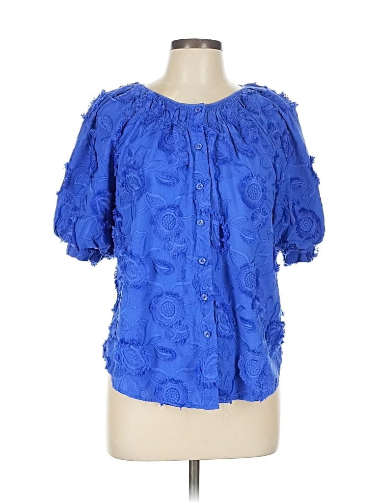 Pre-owned Chico's Short Sleeve Blouse In Blue