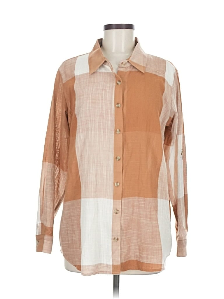 Pre-owned Joan Rivers Long Sleeve Button Down Shirt In Brown