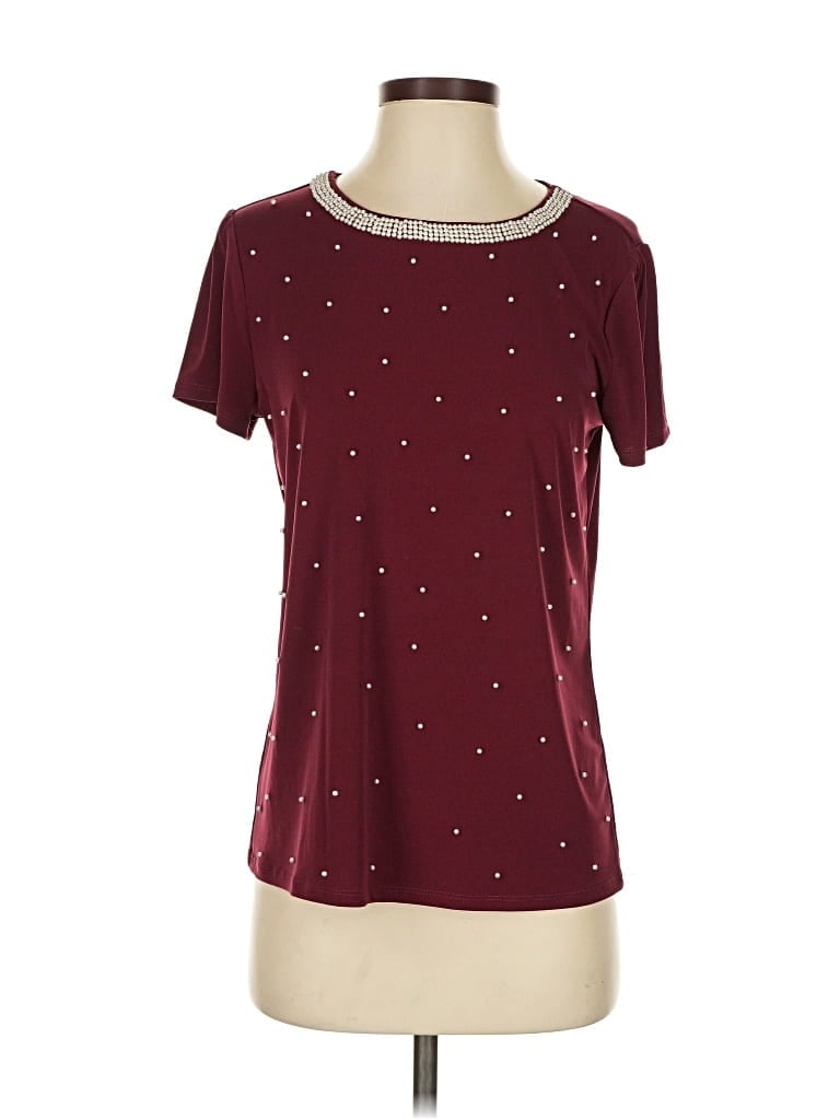 Pre-owned Karl Lagerfeld Short Sleeve Top Burgundy Crew Neck Tops