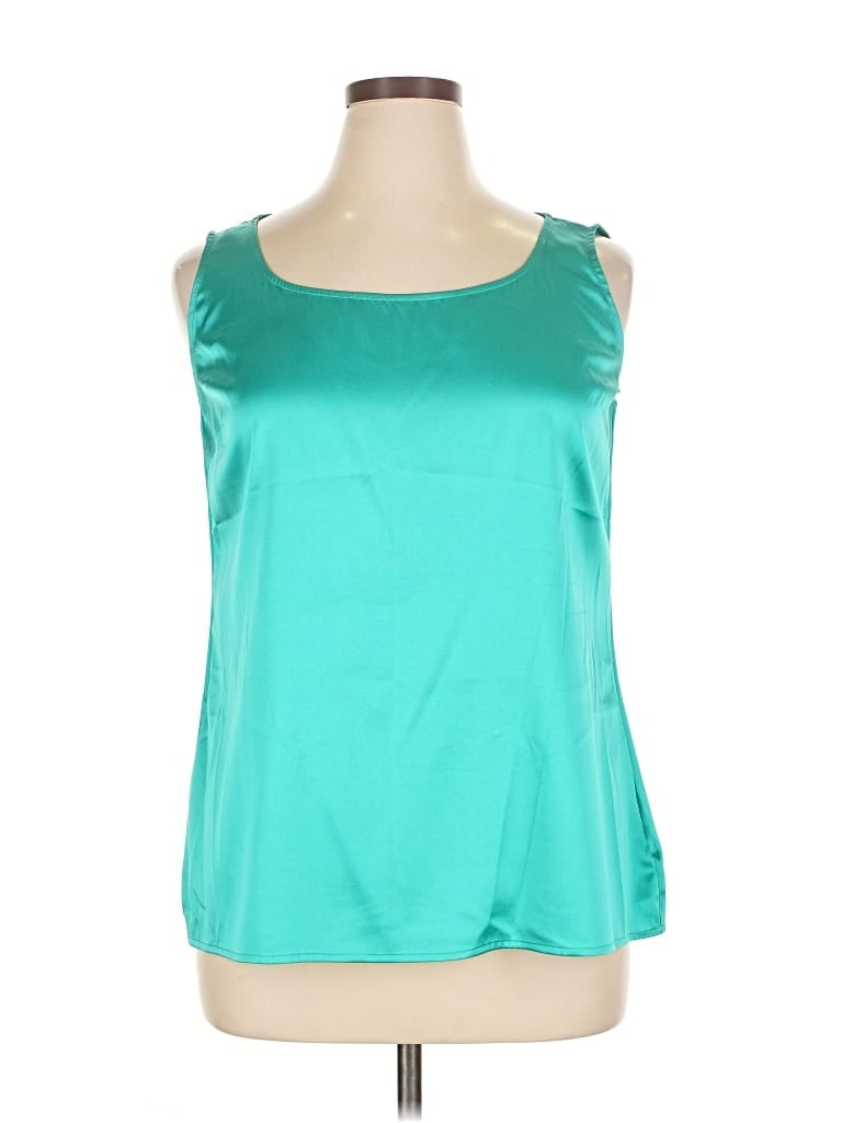 Pre-owned St John Sleeveless Silk Top Teal Scoop Neck Tops In Blue