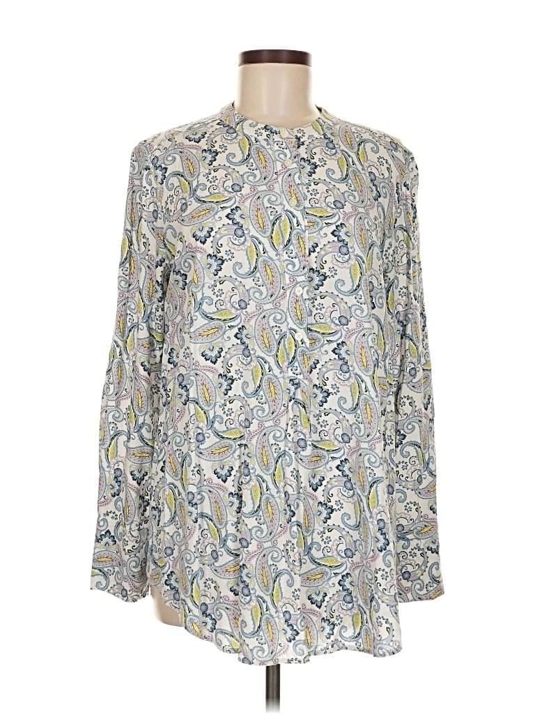 Pre-owned Ann Taylor Loft Long Sleeve Blouse In Silver