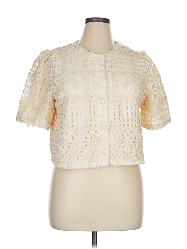 Pre-owned Adrianna Papell Short Sleeve Blouse In White