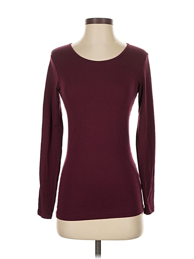 Pre-owned Uniqlo Long Sleeve Top Burgundy Boatneck Tops