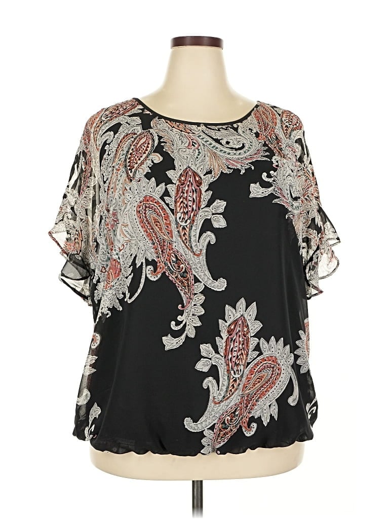 Pre-owned Roz & Ali Short Sleeve Blouse In Black