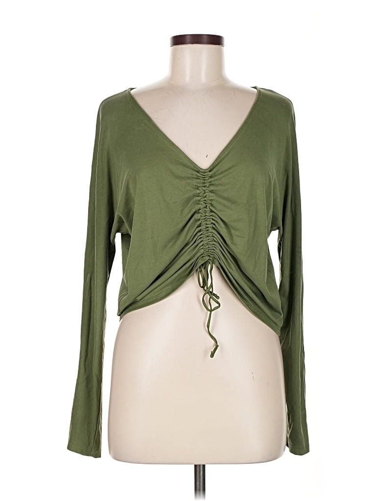 Pre-owned Joylab Long Sleeve Top Green Plunge Neckline Tops