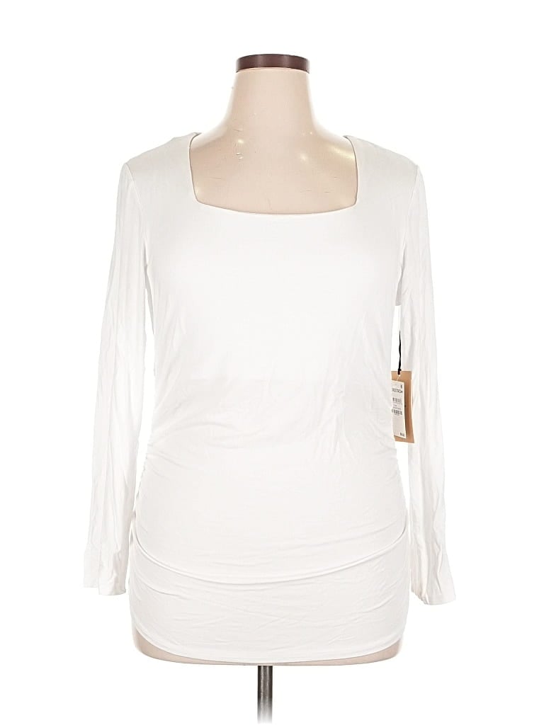 Halogen Long Sleeve Top White Scoop Neck Tops