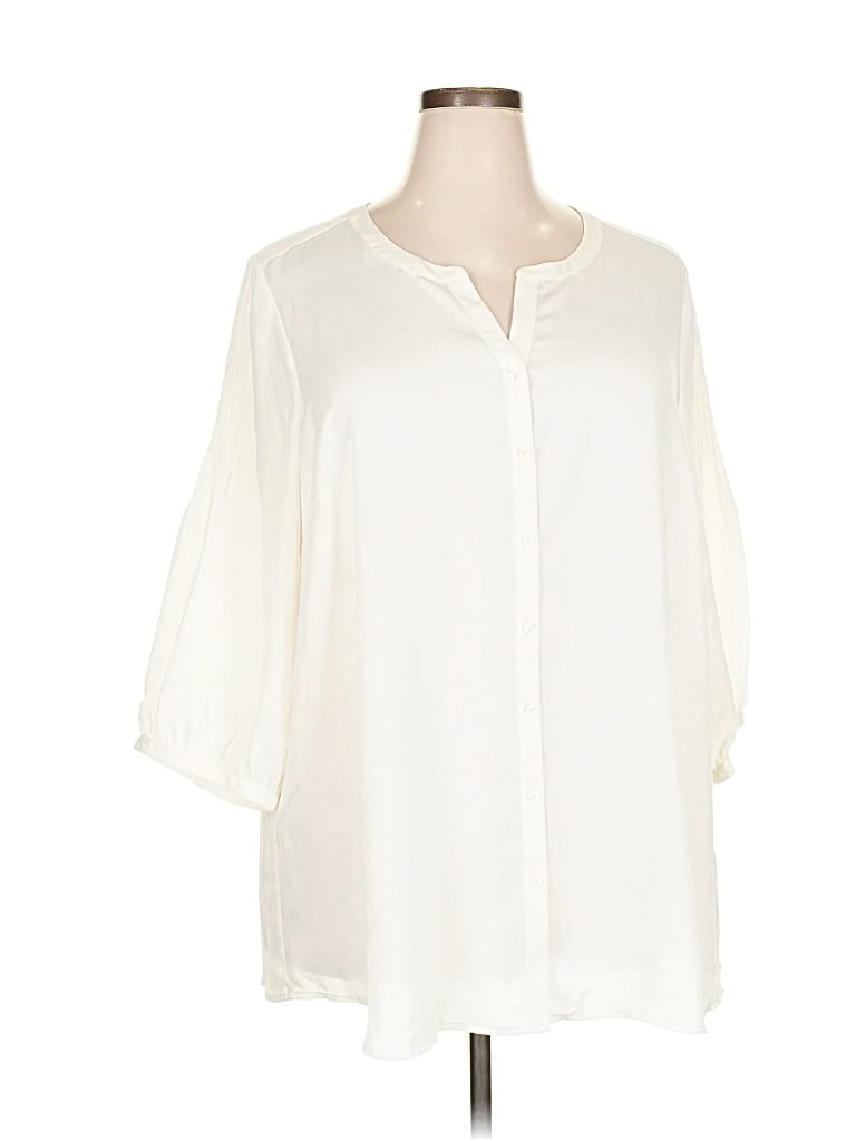 Pre-owned Lands' End 3/4 Sleeve Blouse In White