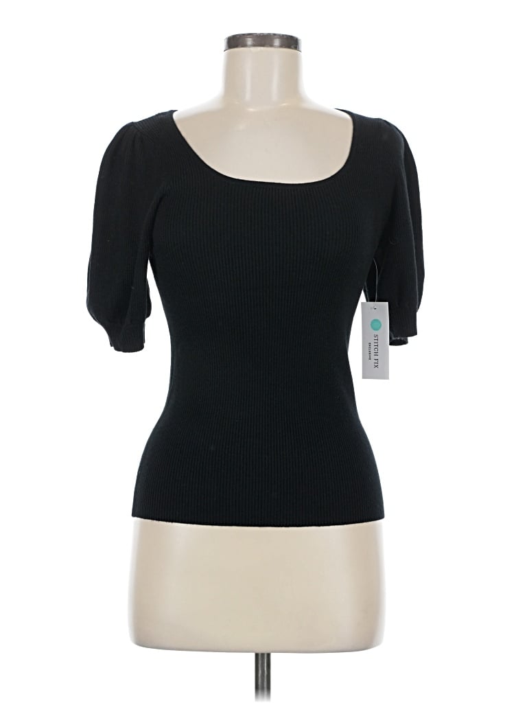 Pre-owned Pink Clover Short Sleeve Top Black Sweetheart Neckline Tops