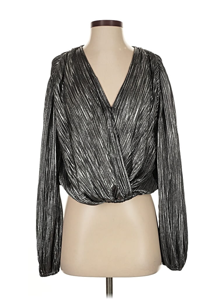 Pre-owned Astr Long Sleeve Blouse In Silver