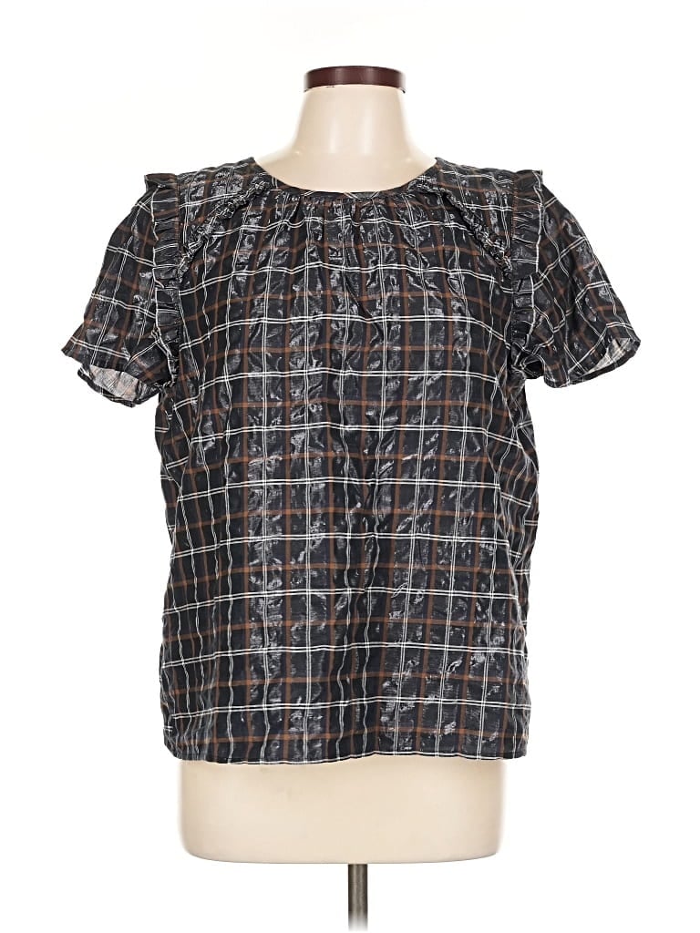 Pre-owned Ann Taylor Loft Short Sleeve Blouse In Gray