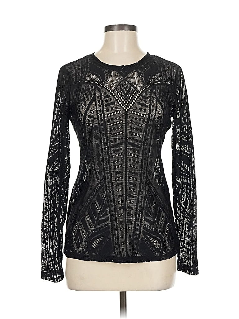 Pre-owned Bcbgmaxazria Long Sleeve Top Black Keyhole Neckline Tops