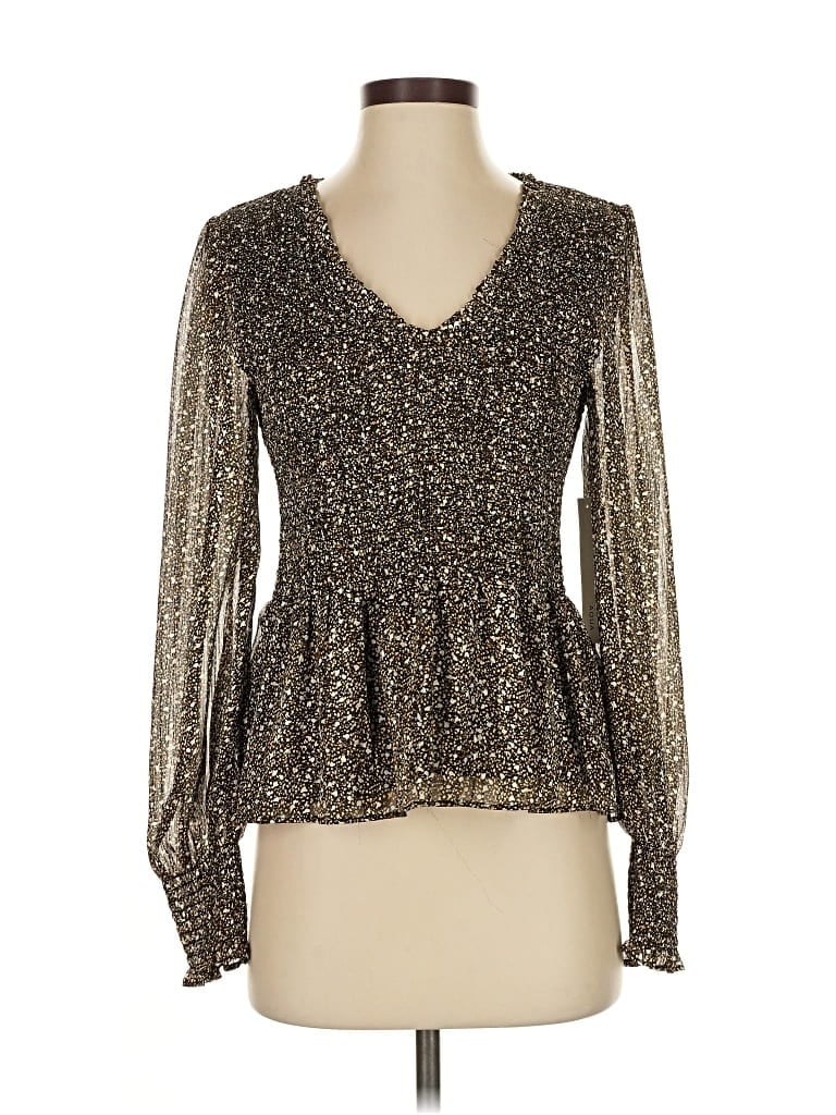 Aqua Long Sleeve Blouse In Gold