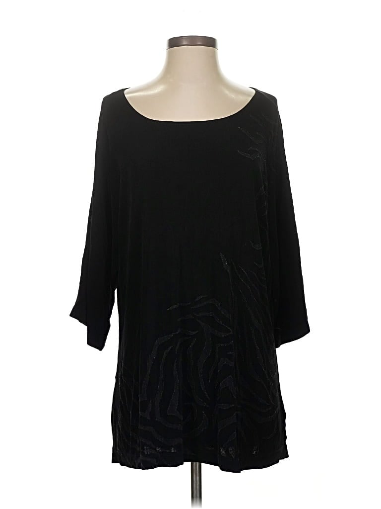 TRAVELERS BY CHICO'S Pre-owned 3/4 Sleeve Top Black Boatneck Tops