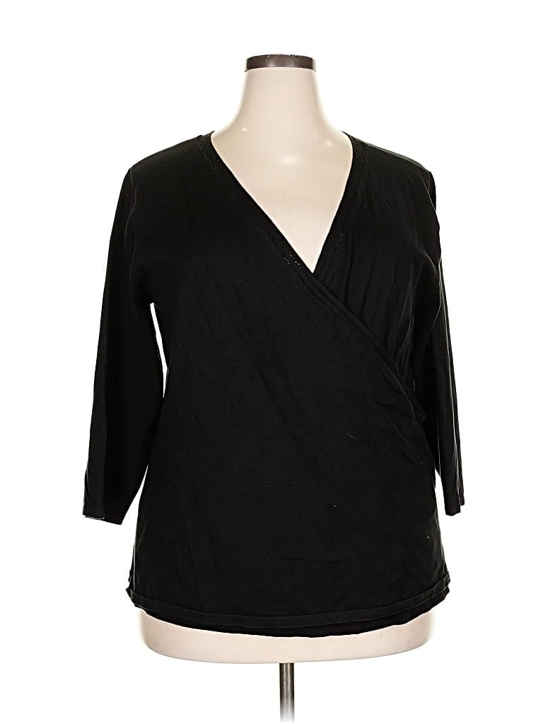 Pre-owned Coldwater Creek 3/4 Sleeve Silk Top Black V Neck Tops