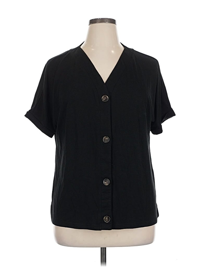 Pre-owned Assorted Brands Short Sleeve Henley Shirt In Black