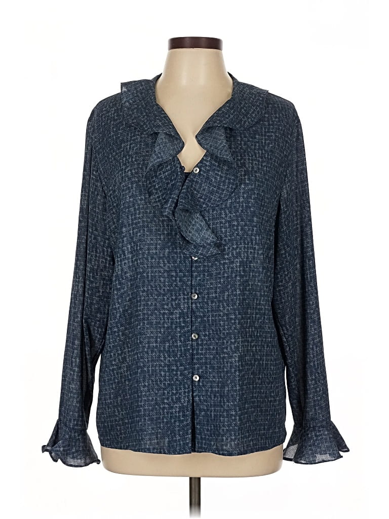 Pre-owned Karen Scott Long Sleeve Blouse In Blue