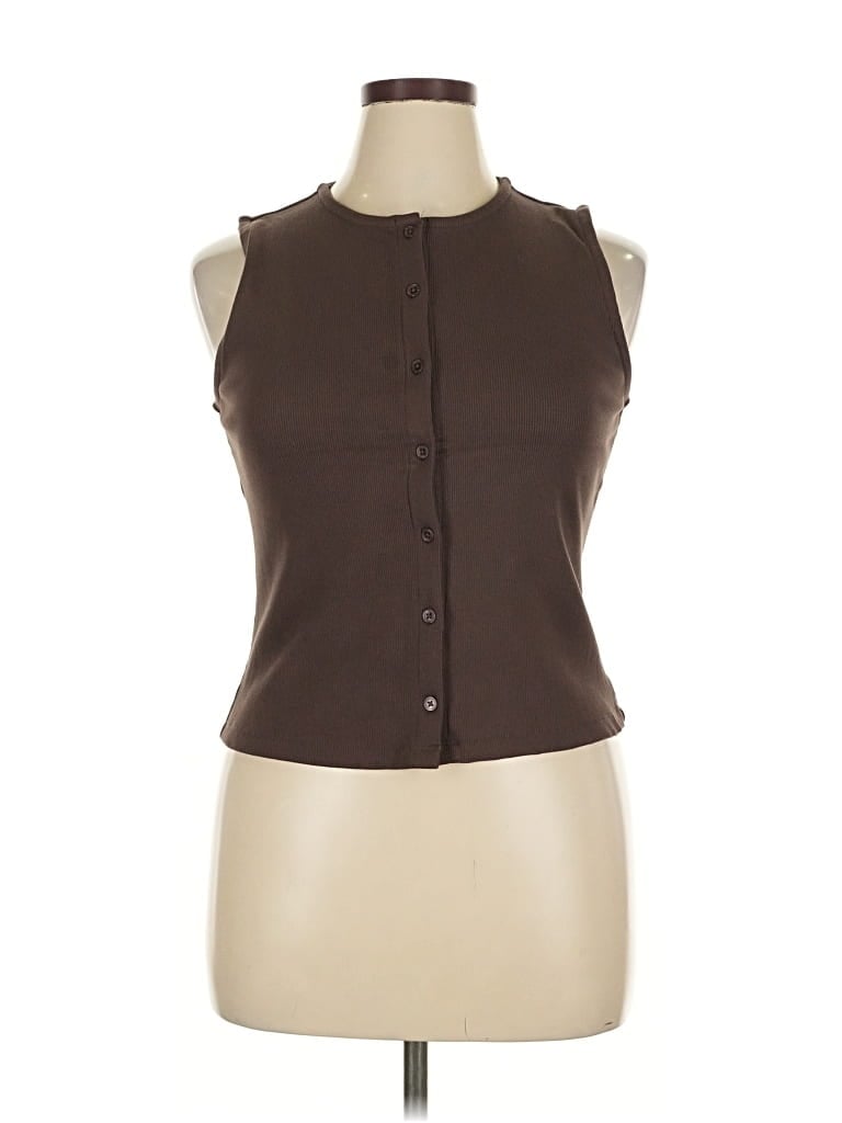 Pre-owned Tahari Sleeveless Button Down Shirt In Brown