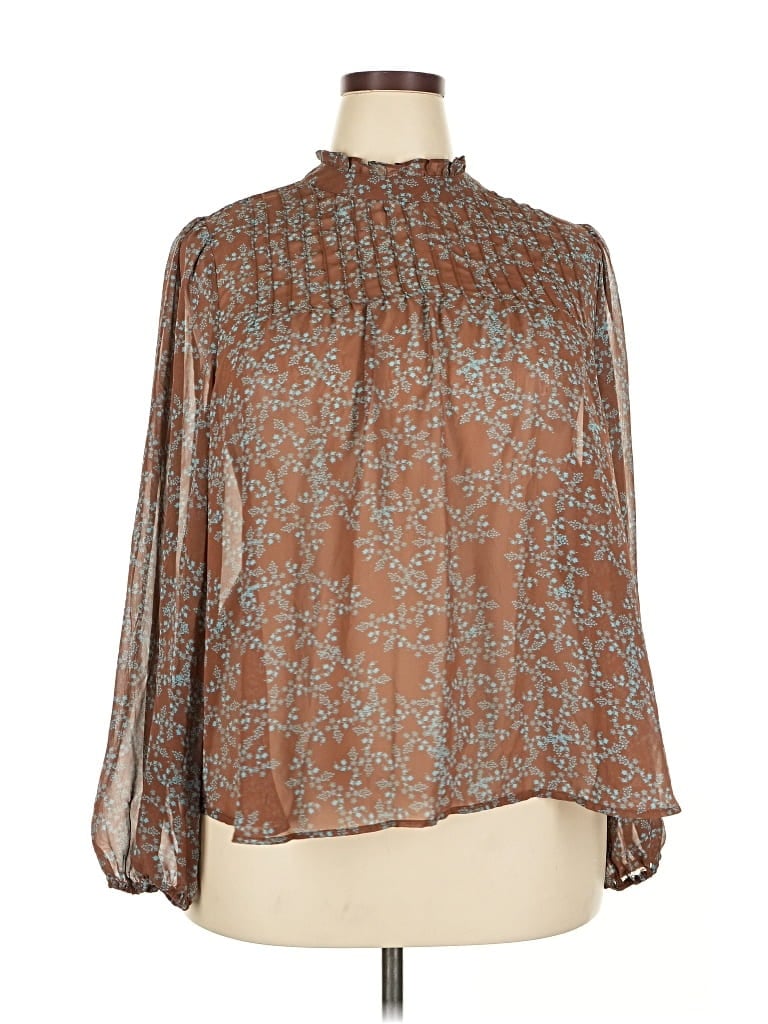 Pre-owned A.n.a. A New Approach Long Sleeve Blouse In Brown