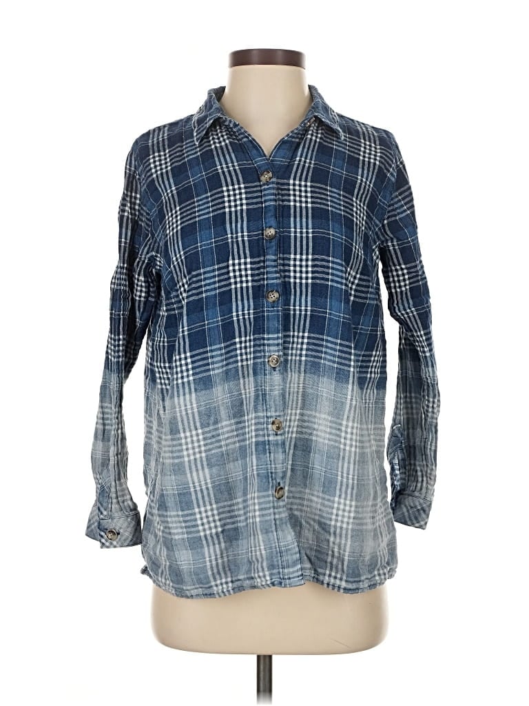 Pre-owned Jjill Long Sleeve Button Down Shirt In Blue