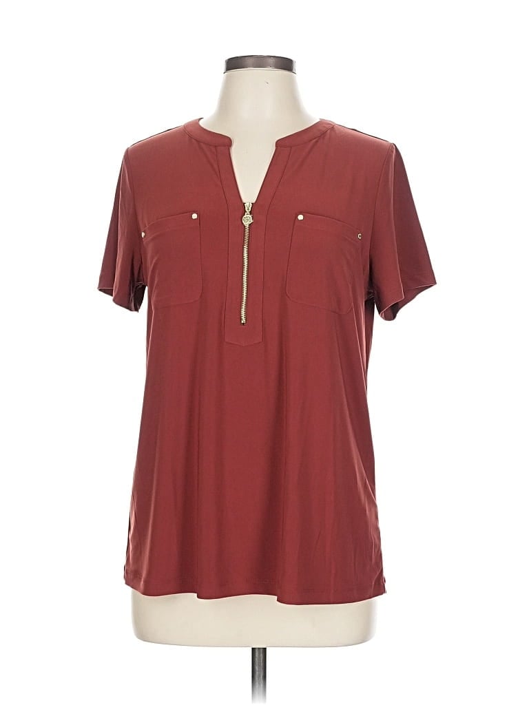 Pre-owned Anne Klein Short Sleeve Blouse In Burgundy