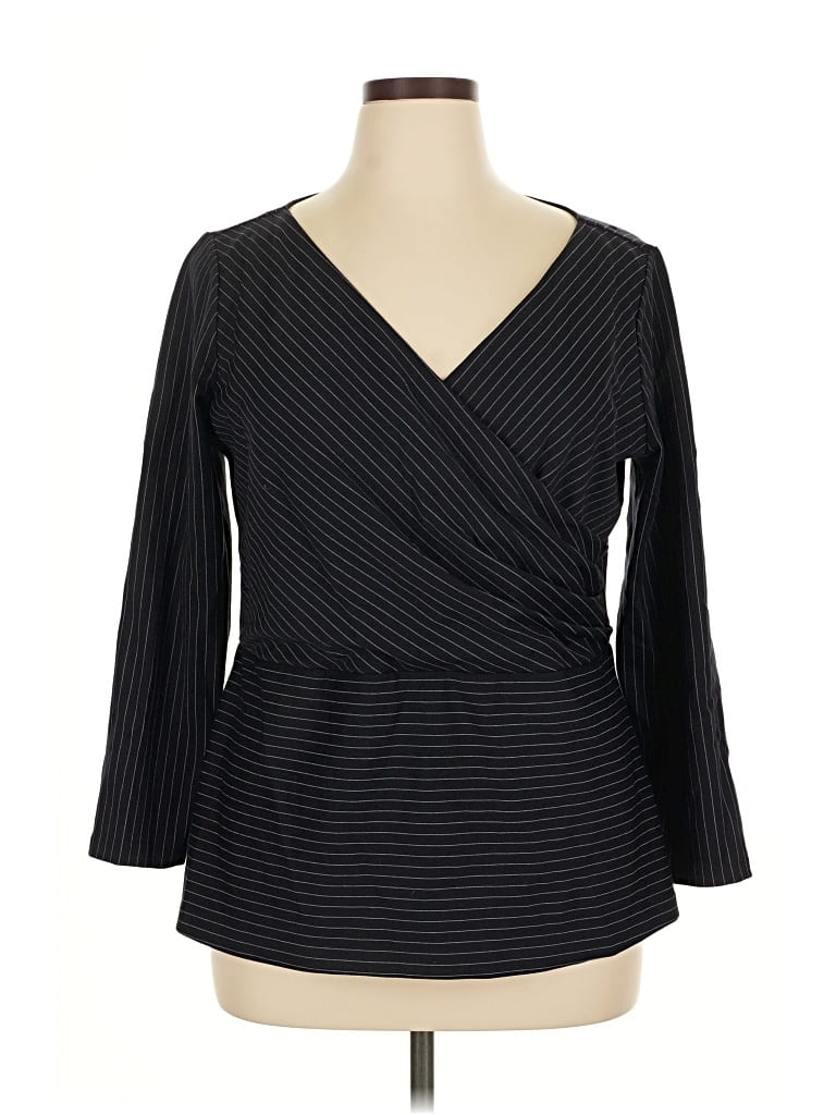 Pre-owned Ann Taylor 3/4 Sleeve Top Black Plunge Neckline Tops