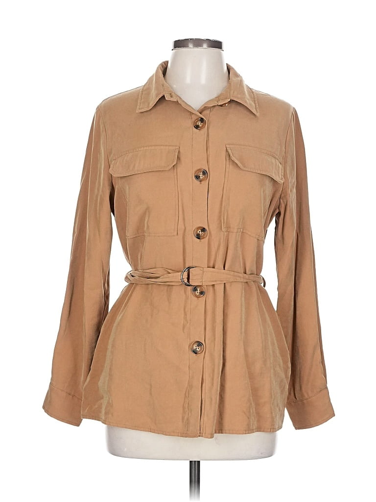 Pre-owned Vila Long Sleeve Button Down Shirt In Brown