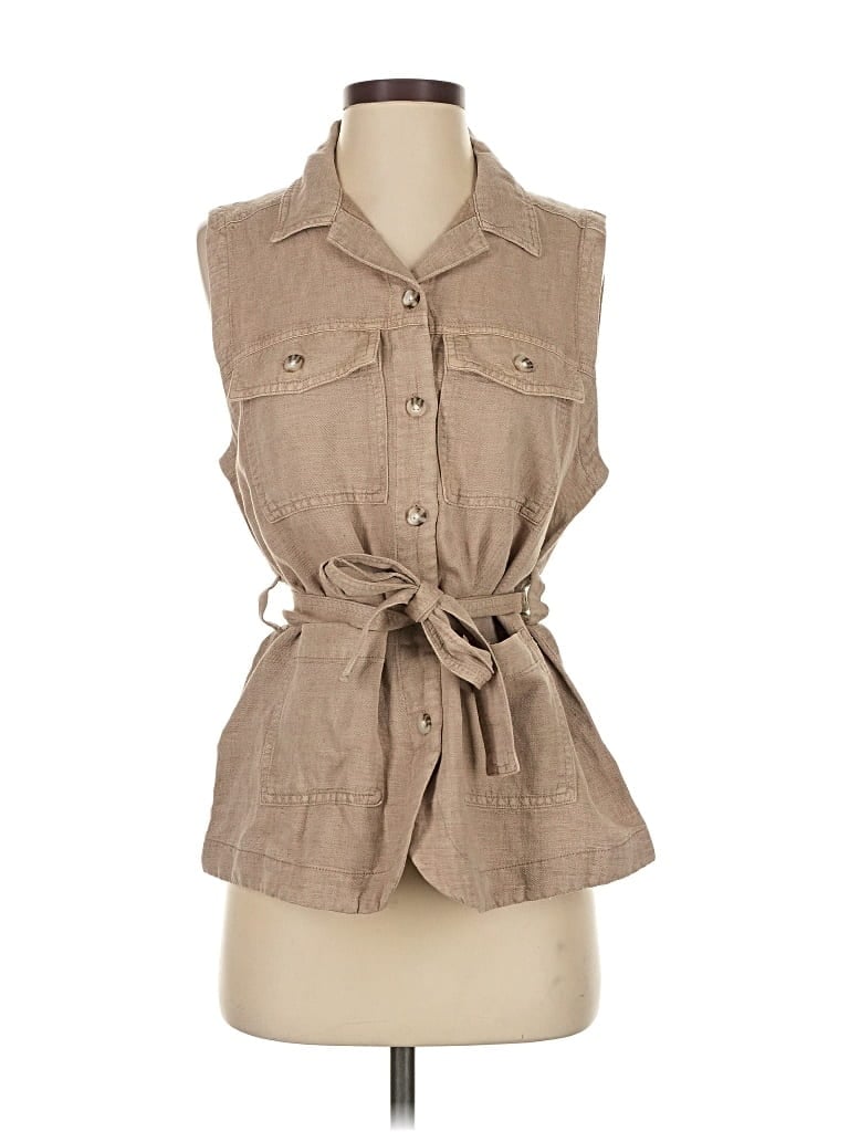 Pre-owned Nicole Miller Sleeveless Button Down Shirt In Brown