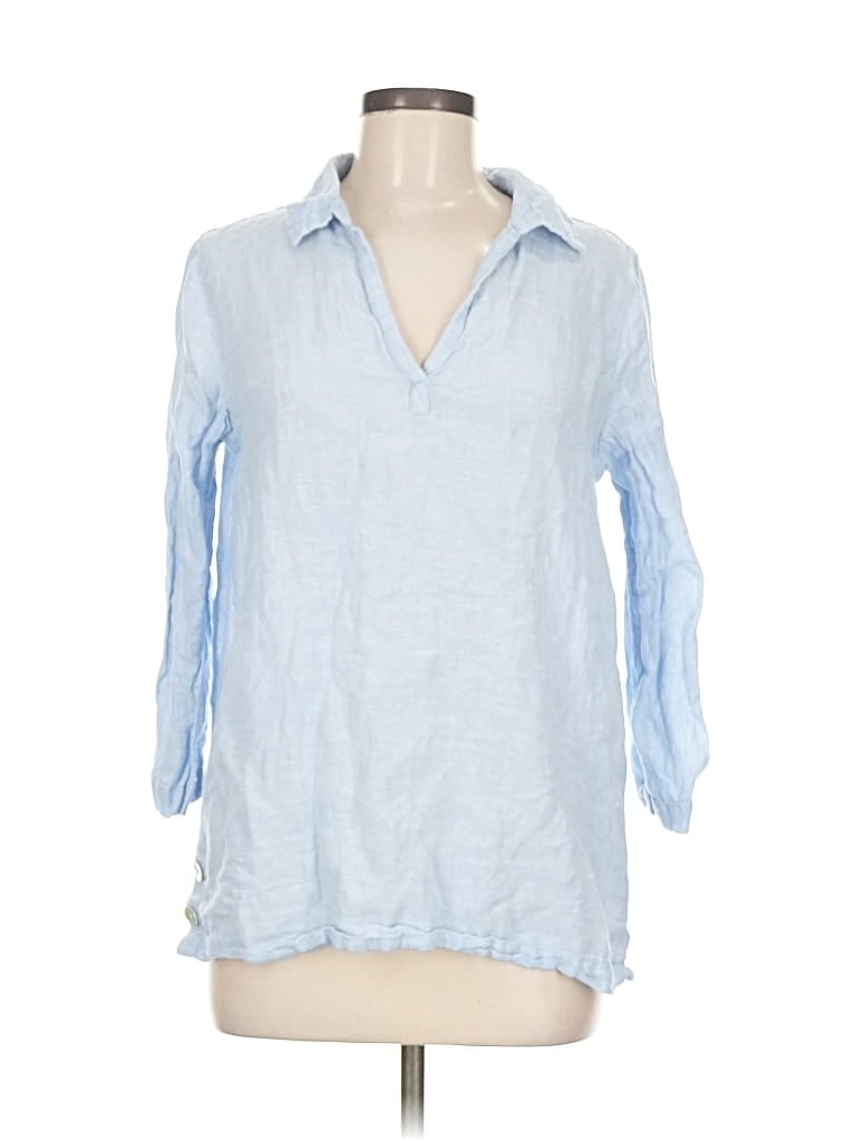 Pre-owned Tahari 3/4 Sleeve Button Down Shirt In Blue